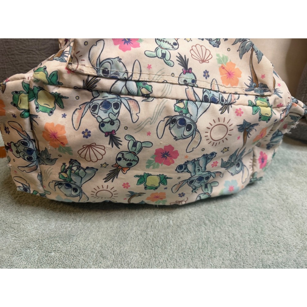 Disney Loungefly Stitch and Scrump Tropical Floral Canvas Backpack Cream Brown - Picture 9 of 14